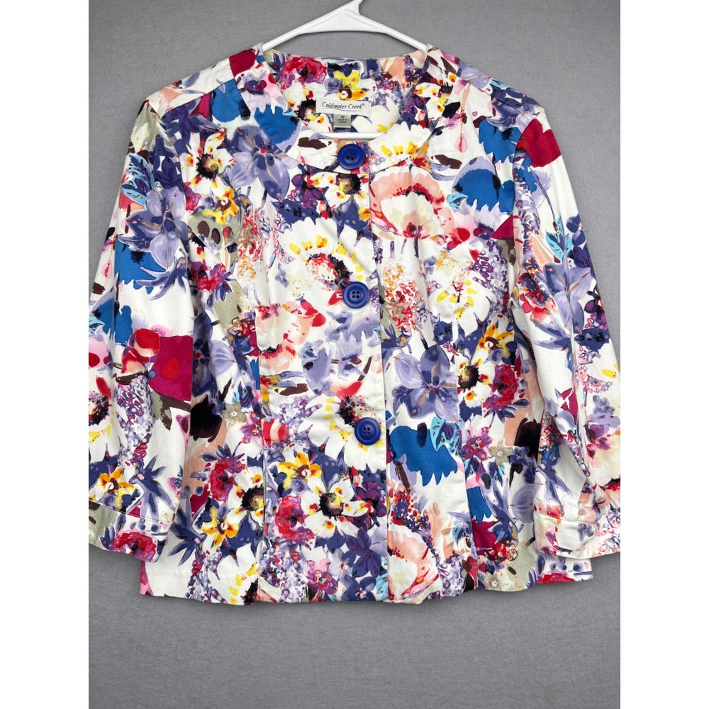 Coldwater Creek Jacket Womens 10 Floral Button Front Art to Wear‎ Boho